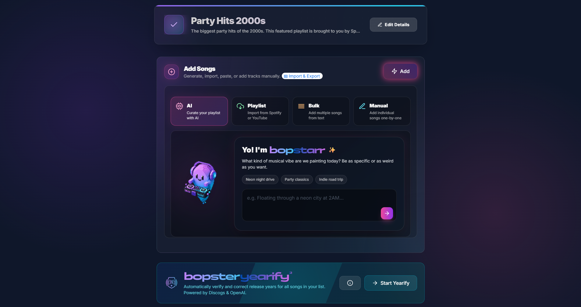 Bopster playlist editor with Yearify release-year checks