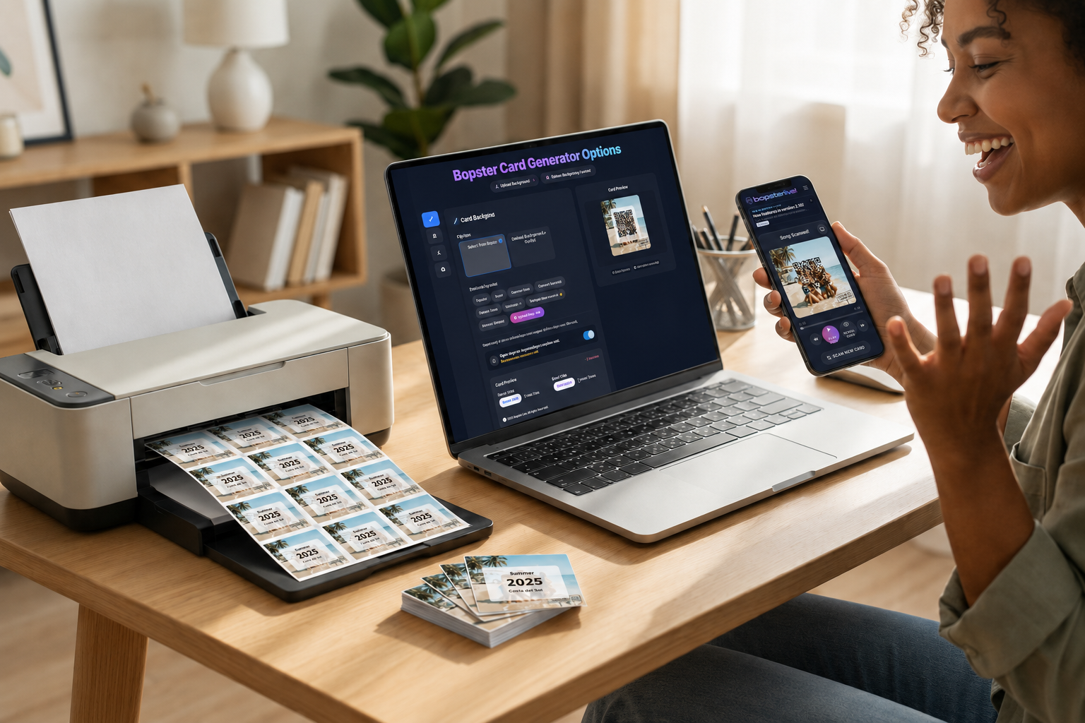 Bopster Card Designer with custom QR music card previews